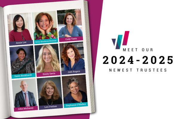 Headshots of eight women and one man under the text 2024 New Trustees