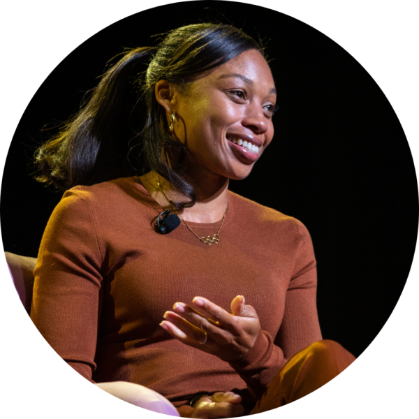 Allyson Felix speaks onstage at 2022 Annual Luncheon