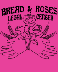 Bread and Roses Legal Center logo over pink background