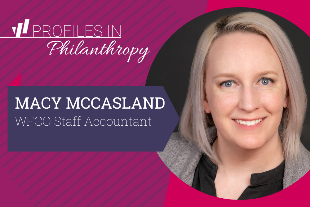 Profile in Philanthropy: Macy McCasland, WFCO Staff Accountant. Macy's headshot (young white woman with short blonde hair.)