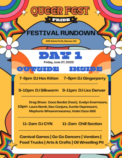 Queer Fest Pride poster with a description of events happening on Friday, June 27th, 2025.