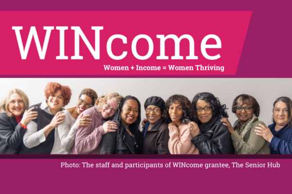 WINcome logo with group photo of the women from The Senior Hub