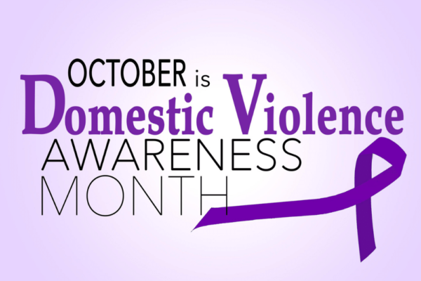 purple banner stating October is Domestic Violence Awareness Month